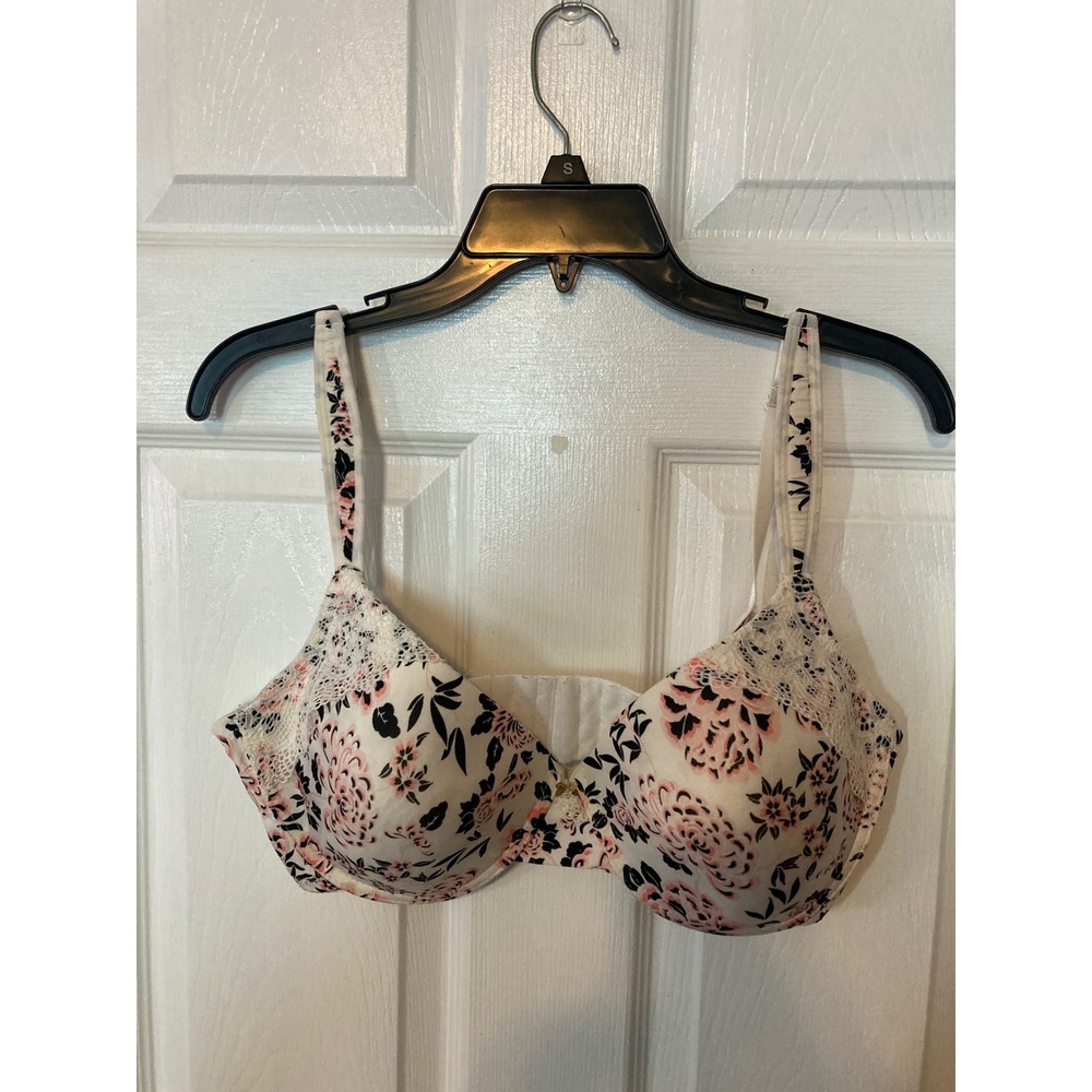 Jessica Simpson Womens Floral Underwire Bra White Pink Black Lace‎ Trim 40D